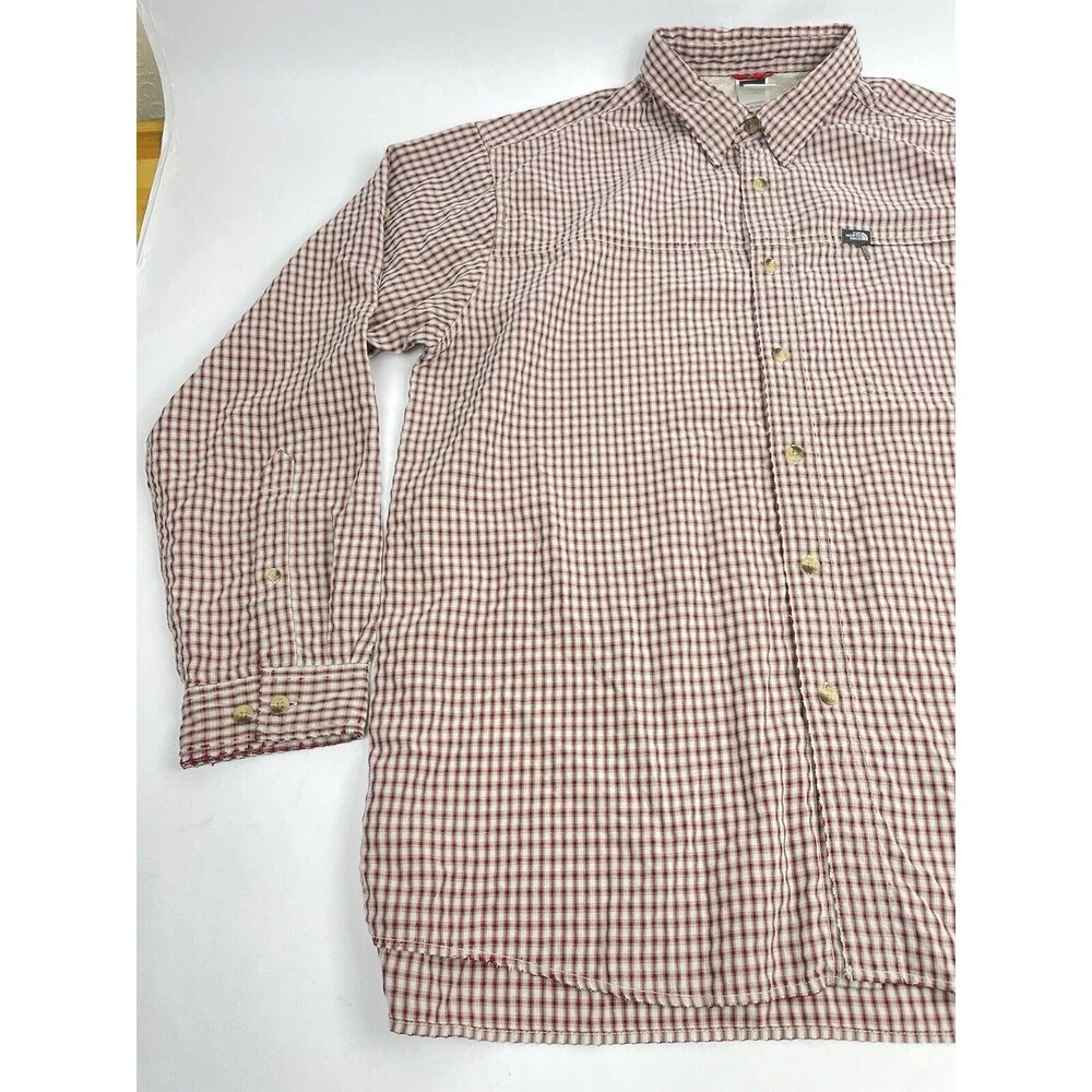 The North Face Shirt Men XL Red Plaid Outdoor Button Up Distressed